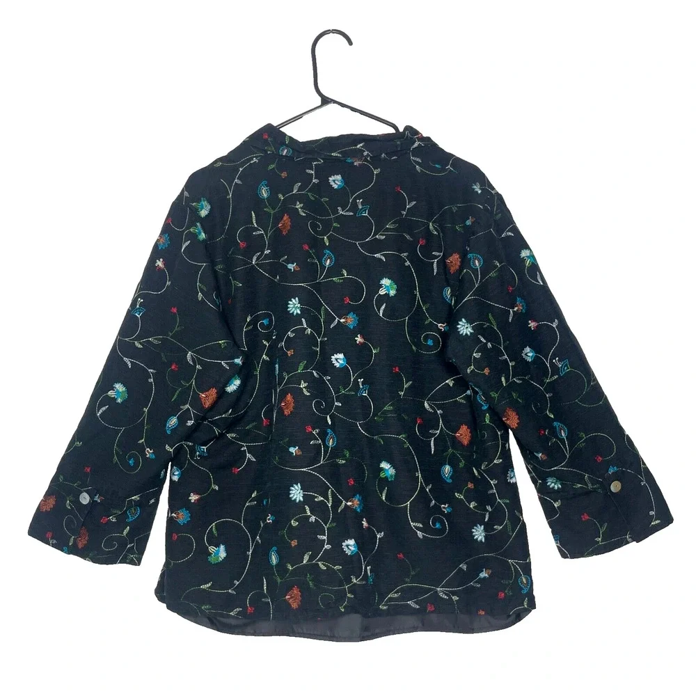 Silk Embroidered Button Down Blouse Jacket Floral Fairy Grunge Cottagecore Top L